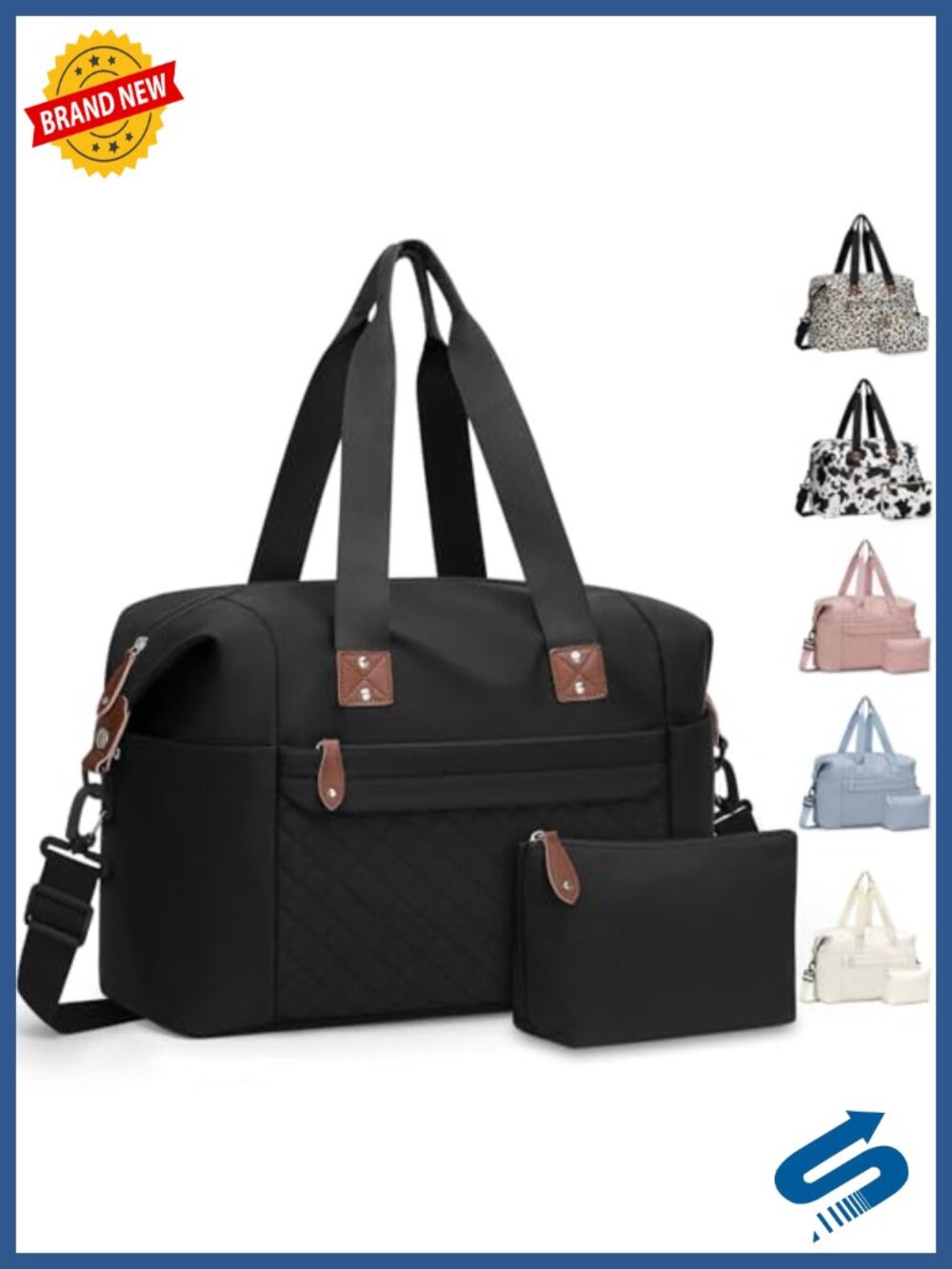 Water Resistant Travel Duffle Bag with Toiletry Bag Removable Strap Carry On